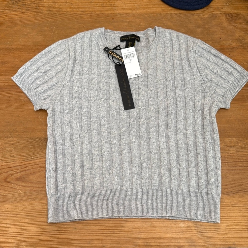 Cashmere Cable Knit Short Sleeve Sweater